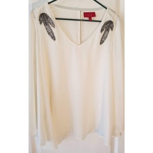 JENNIFER LOPEZ‎ feather epaulets bell sleeve blouse - Picture 1 of 11